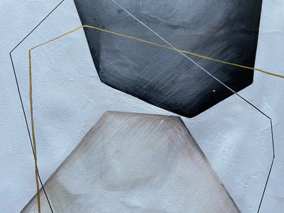 Modern Abstract Oil Painting with Geometric Shapes and Subtle Neutral Tones