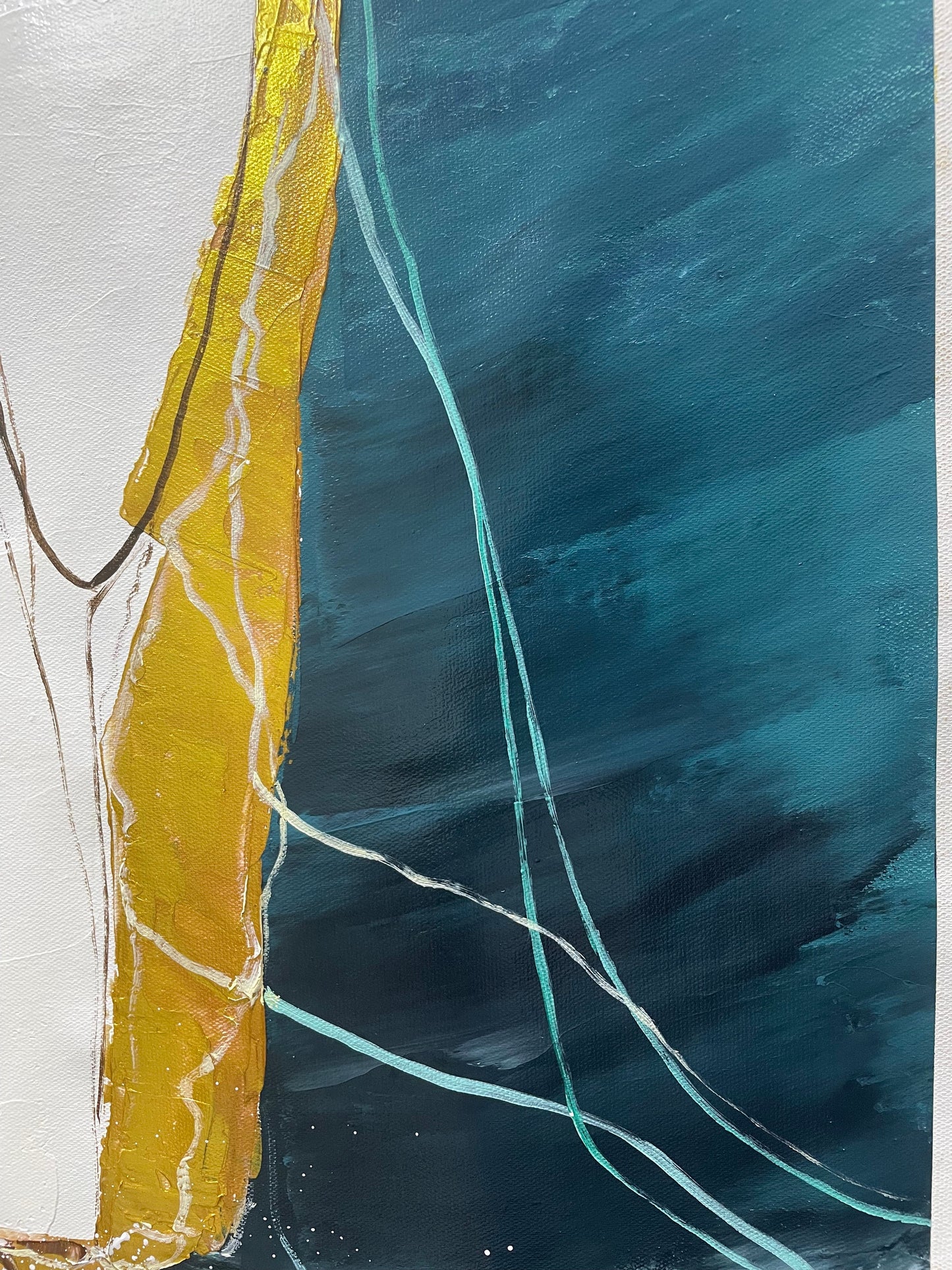 Abstract Modern Oil Painting with Turquoise, Gold, and Navy Tones for Contemporary Decor