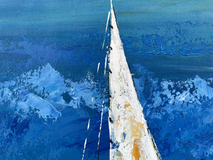 Tranquil Sunset Sail: Ocean View Oil Painting for Serene Home Décor