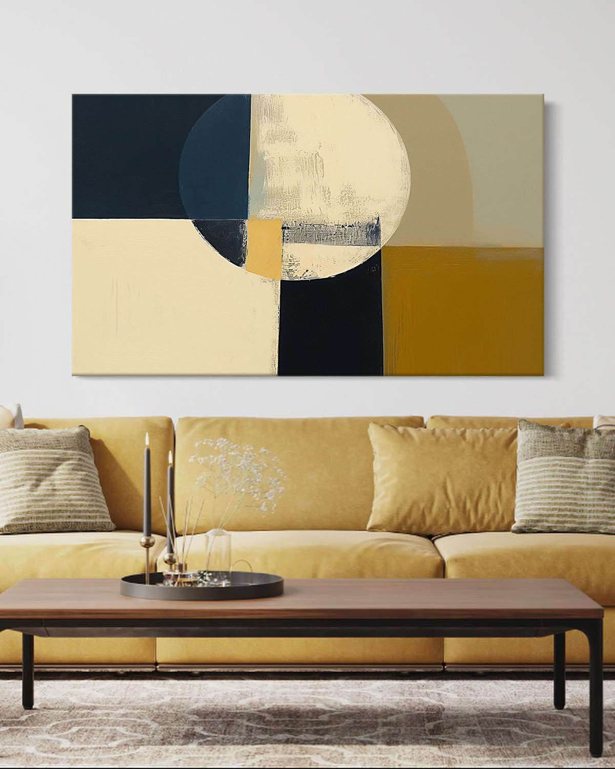 Modern Vintage Geometric Oil Painting for Contemporary Home Decor