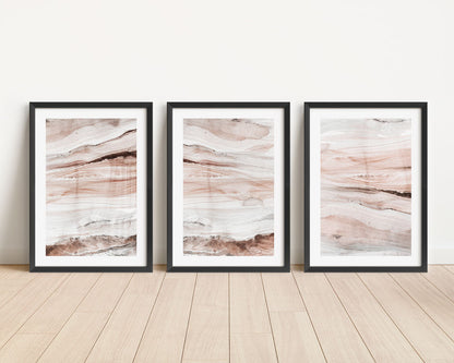 Serene Abstract Oil Painting Triptych - Earthy Tones for Modern Décor