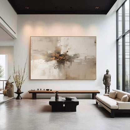 Elegant Minimalist Abstract Oil Painting with Gold Accents for Modern Decor