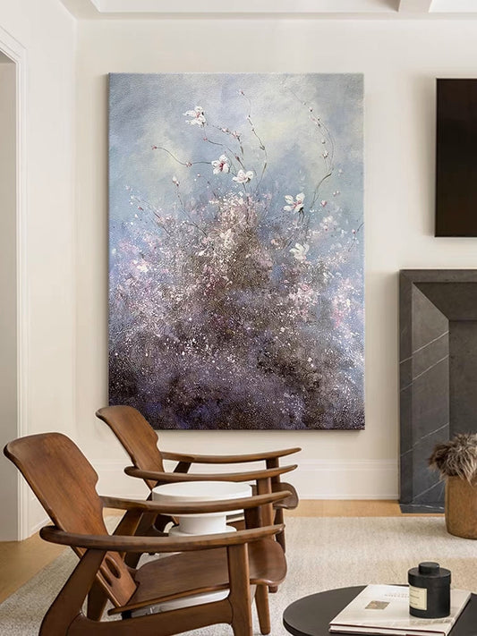 Serene Floral Whispers: Tranquil Oil Painting for Elegant Home Decor