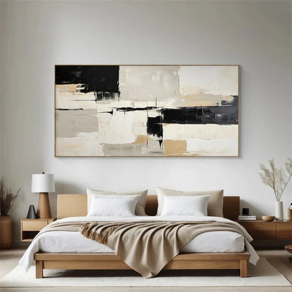 Modern Abstract Black and White Oil Painting for Minimalist Home Decor