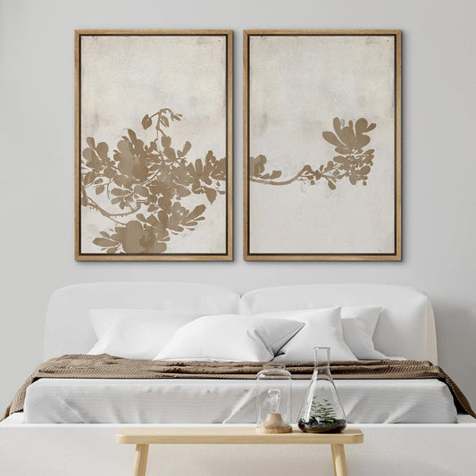 Abstract Botanical Art - Minimalist Duotone Tree Leaf Wall Decor for Modern Spaces