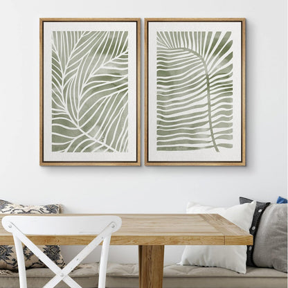 Modern Abstract Palm Leaf Art | Sage Green Framed Tropical Wall Decor