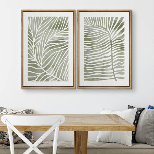 Modern Abstract Palm Leaf Art | Sage Green Framed Tropical Wall Decor