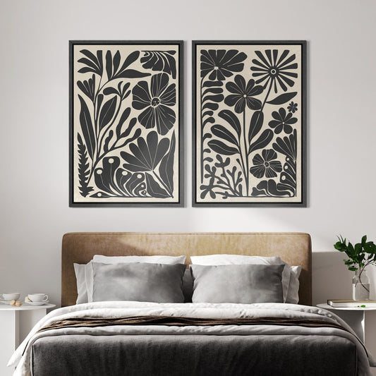 Black and White Abstract Botanical Canvas Art for Modern Home Decor