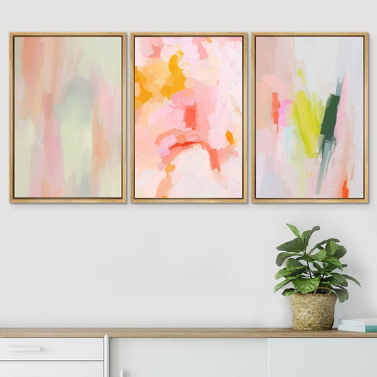 Vibrant Abstract Oil Paintings in Pastel Colors - Set of Three Decorative Art Pieces
