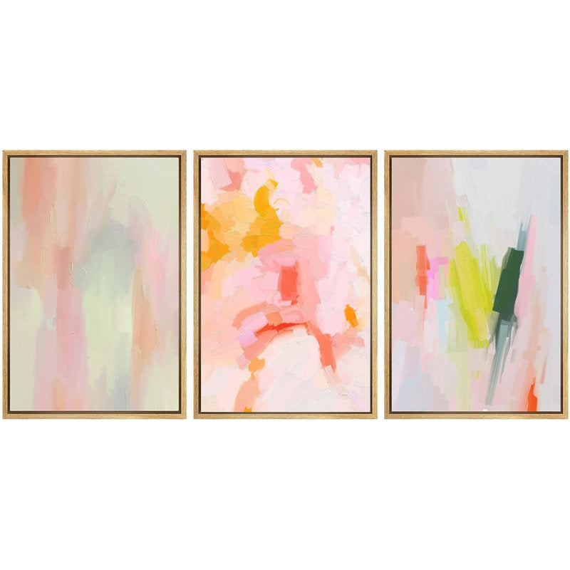 Vibrant Abstract Oil Paintings in Pastel Colors - Set of Three Decorative Art Pieces