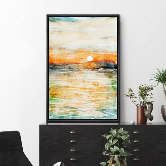 Colorful Abstract Sunset Ocean Art | Vibrant Watercolor Painting for Home Decor