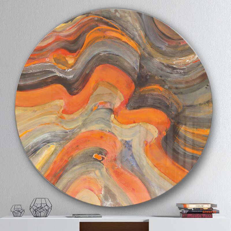 Abstract Orange Wave Art - Modern Metal Circle Wall D√©cor for Contemporary Interiors