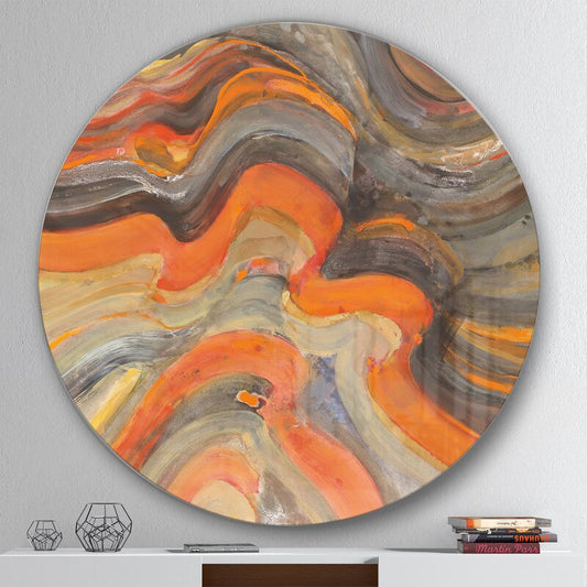 Abstract Orange Wave Art - Modern Metal Circle Wall D√©cor for Contemporary Interiors