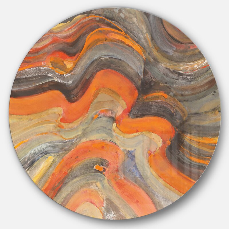 Abstract Orange Wave Art - Modern Metal Circle Wall D√©cor for Contemporary Interiors