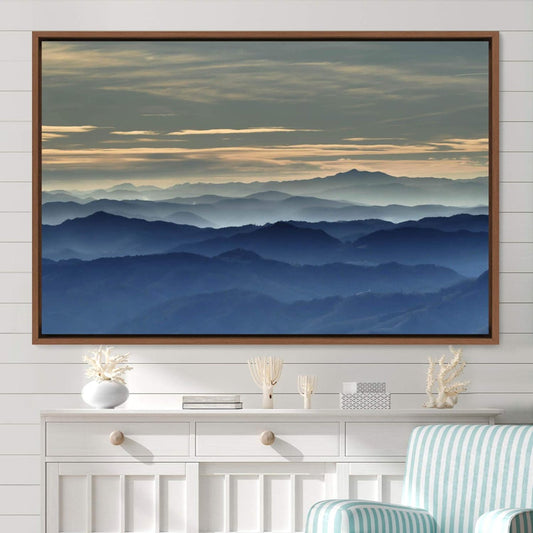 Soft Blue Mountain Cloudscape - Modern Framed Oil Painting for Home & Office Décor