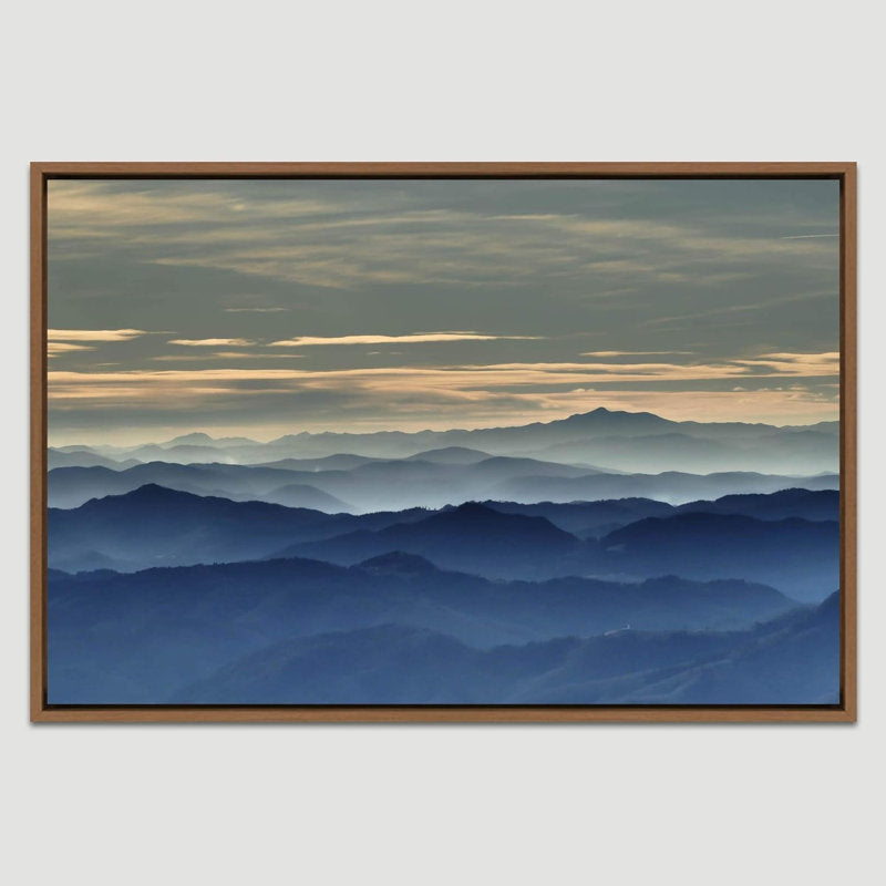 Soft Blue Mountain Cloudscape - Modern Framed Oil Painting for Home & Office Décor
