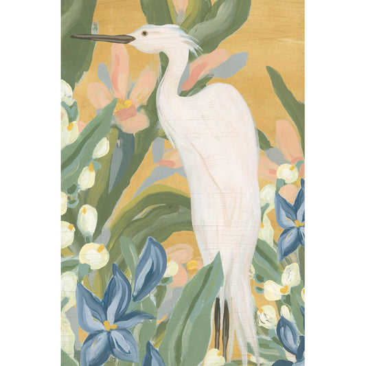 Elegant Egret in Blooming Floral Landscape
