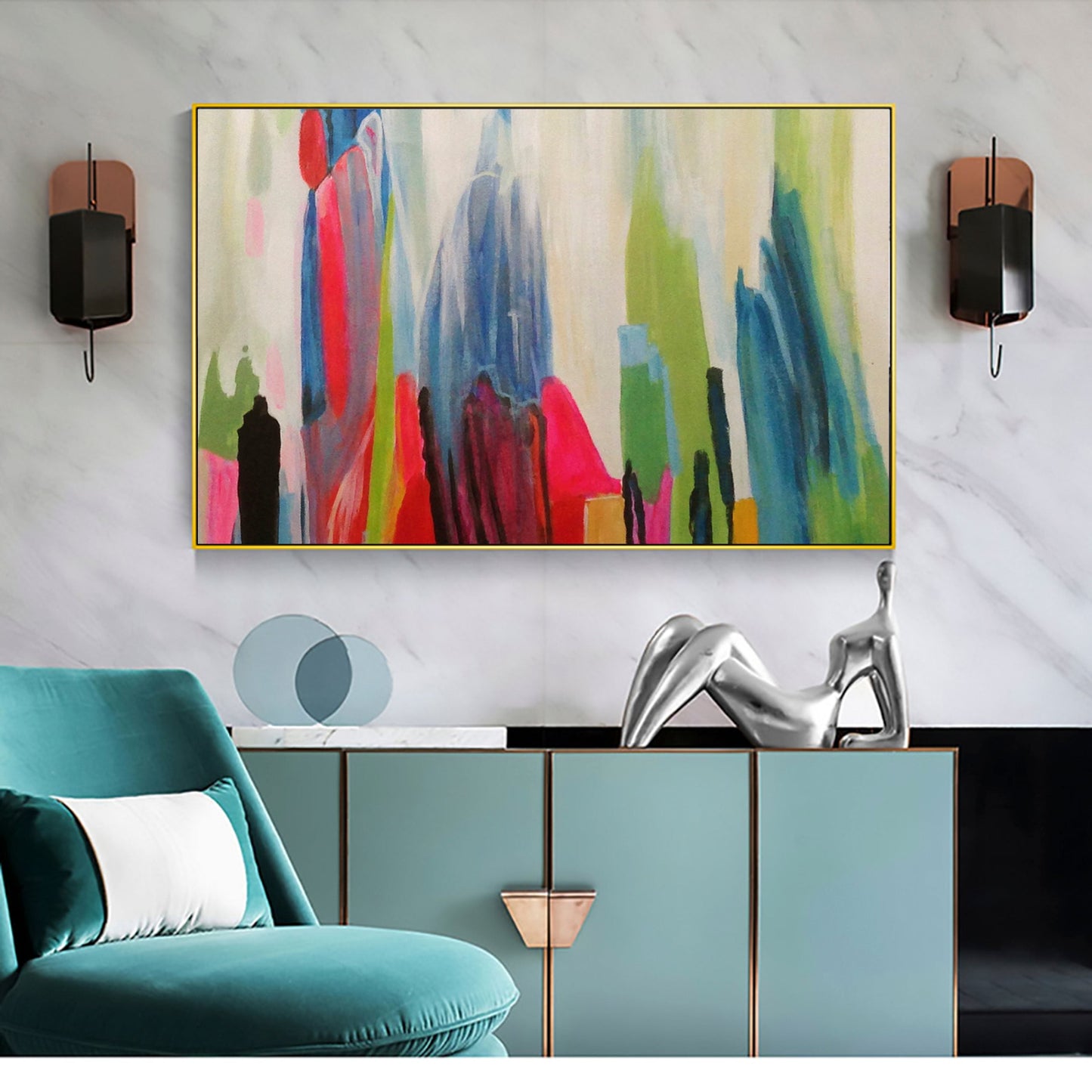 Vibrant Abstract Landscape Oil Painting for Modern Home Decor