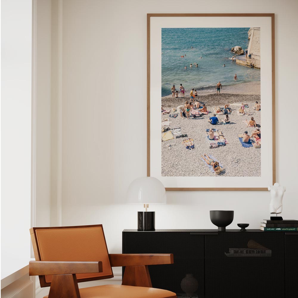 Summer Serenity: Relaxing Beach Scene Oil Painting with Sunbathers
