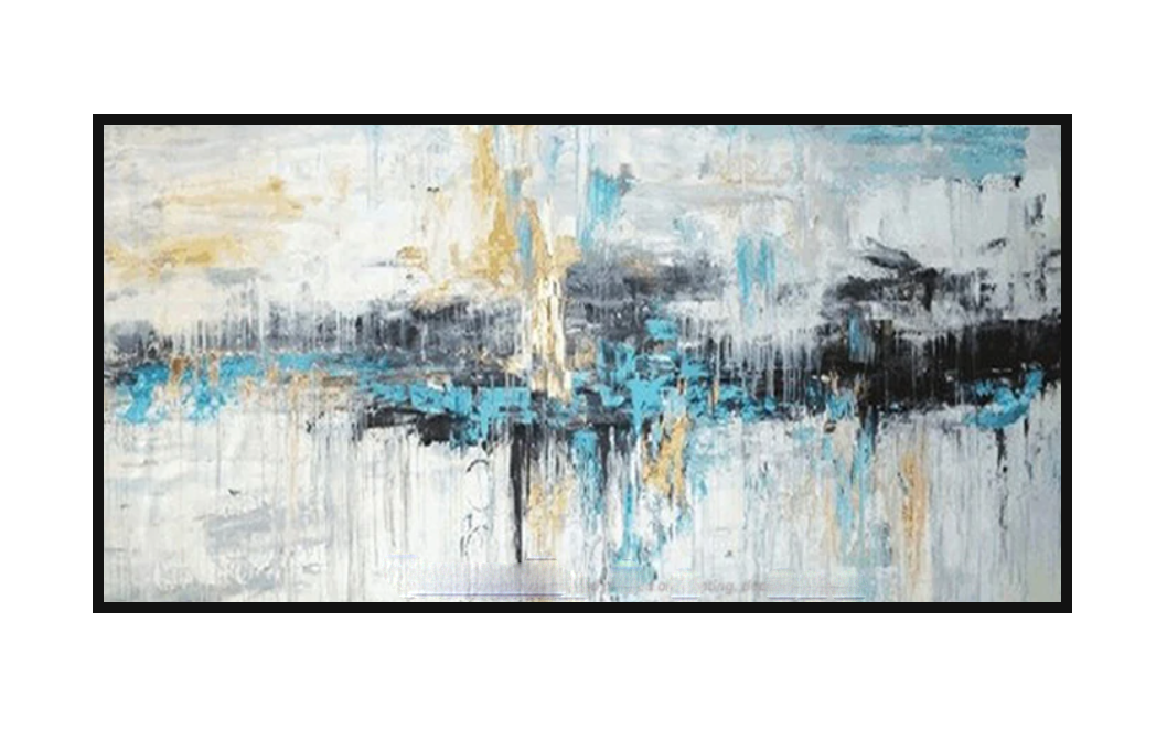 Abstract Alaska Landscape Oil Painting in Blue and Gold for Modern Home Decor