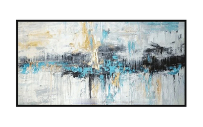 Abstract Alaska Landscape Oil Painting in Blue and Gold for Modern Home Decor