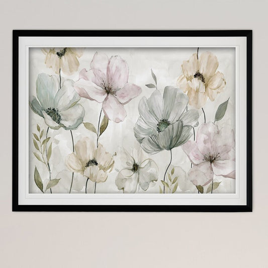 Elegant Floral Oil Painting in Soft Grays and Pastels for Serene Home Decor