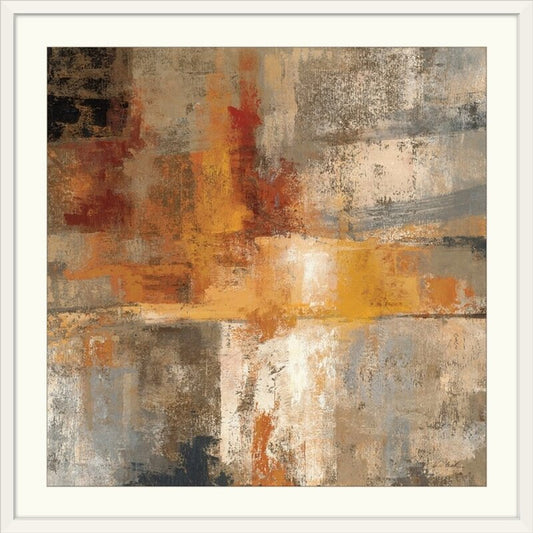 Elegant Abstract Oil Painting in Silver and Amber Tones