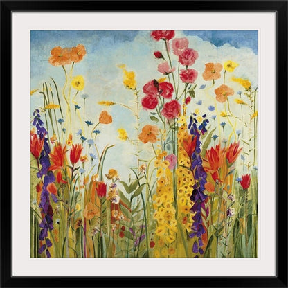 Vibrant Floral Bliss: Laughter in Colorful Garden Oil Painting