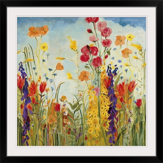 Vibrant Floral Bliss: Laughter in Colorful Garden Oil Painting