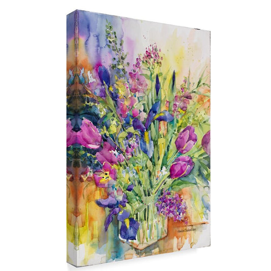 Vibrant Iris and Tulips Oil Painting