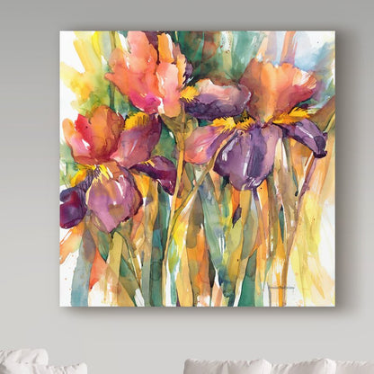 Vibrant Purple and Red Abstract Oil Painting