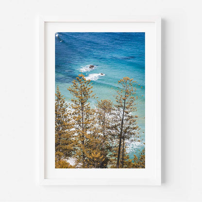 Serene Coastal View with Lush Trees and Crystal Blue Waters Oil Painting