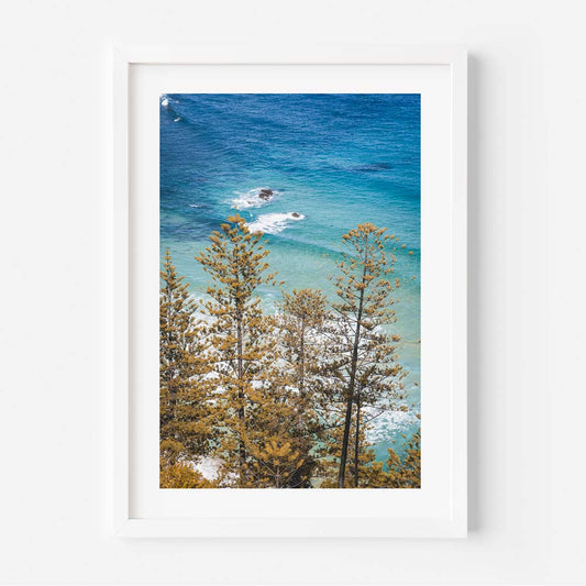 Serene Coastal View with Lush Trees and Crystal Blue Waters Oil Painting