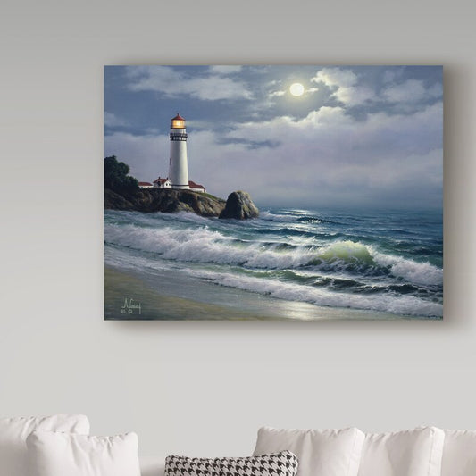 Coastal Lighthouse Serenity - Tranquil Ocean Oil Painting