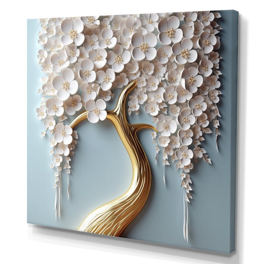 Elegant White Orchid Tree in Bloom - Artful Floral Oil Painting for Home Decor