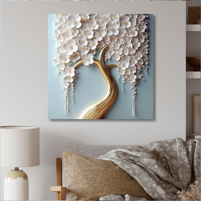 Elegant White Orchid Tree in Bloom - Artful Floral Oil Painting for Home Decor