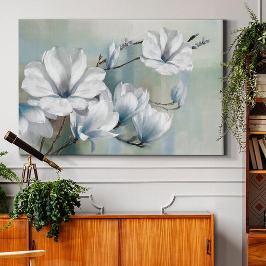 Elegant Spring Magnolias: Stunning White Floral Oil Painting for Home Decor