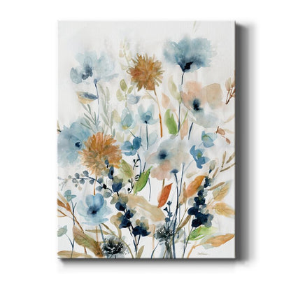 Elegant Floral Oil Painting in Soft Blues and Earthy Tones for Modern Decor