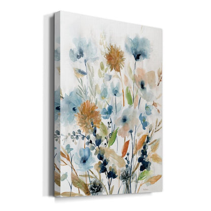 Elegant Floral Oil Painting in Soft Blues and Earthy Tones for Modern Decor