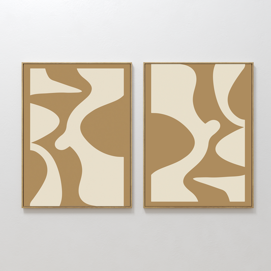 Abstract Brown and Cream Oil Paintings Set for Modern Home Decor