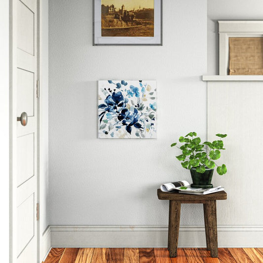 Indigo Garden: Elegant Blue Floral Oil Painting for Home Decor