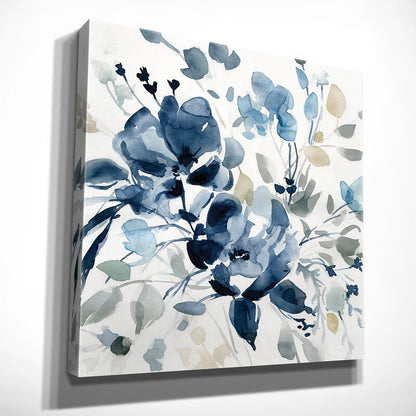 Indigo Garden: Elegant Blue Floral Oil Painting for Home Decor