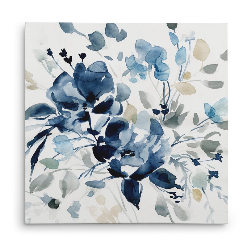 Indigo Garden: Elegant Blue Floral Oil Painting for Home Decor