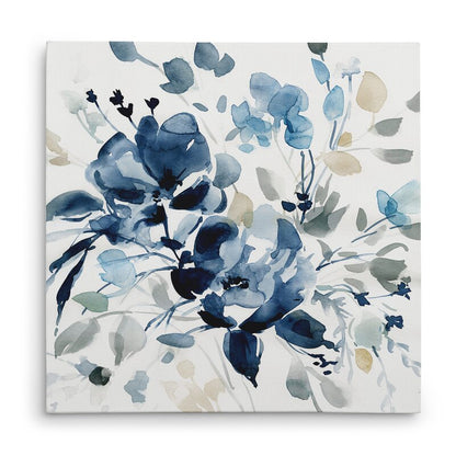 Indigo Garden: Elegant Blue Floral Oil Painting for Home Decor
