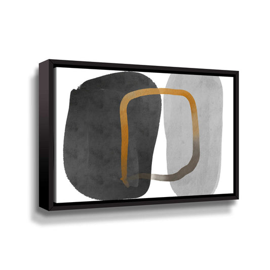 Abstract Modern Oil Painting with Shapes in Black, Gray, and Gold Tones