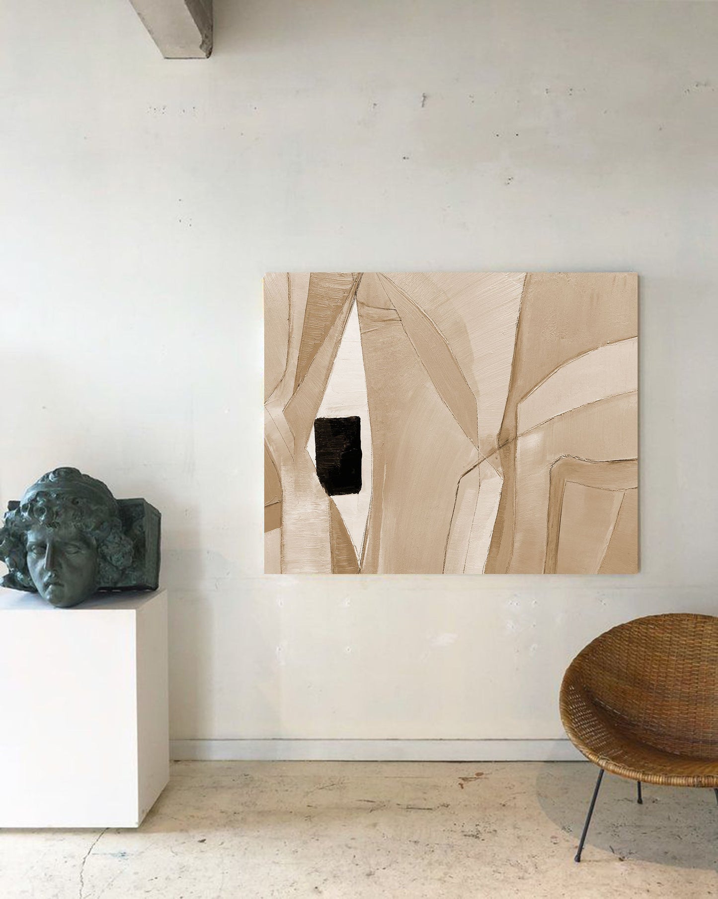 Abstract Minimalist Geometric Oil Painting in Earthy Tones for Modern Home Decor