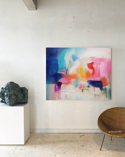 Vibrant Abstract Oil Painting with Bold Colors for Modern Home Decor