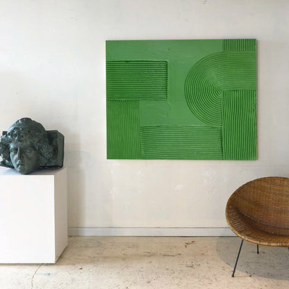 Abstract Green Oil Painting with Textured Minimalist Design for Modern Decor