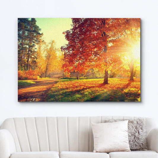 Vibrant Autumn Forest Landscape with Maple Trees Canvas Wall Art
