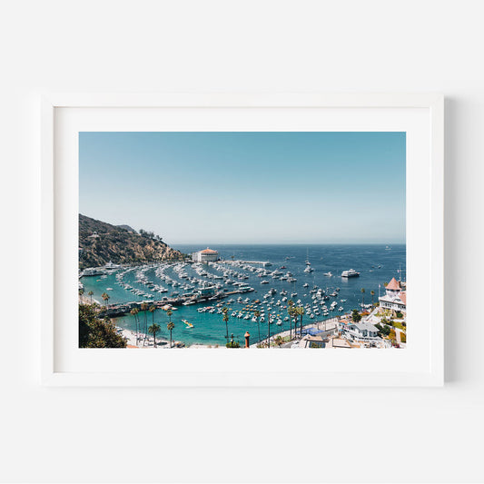 Tranquil Coastal Harbor Oil Painting of Avalon with Serenity and Blue Waters